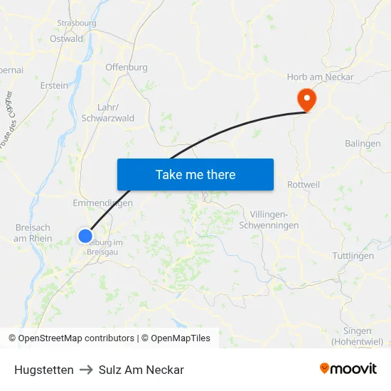 Hugstetten to Sulz Am Neckar map