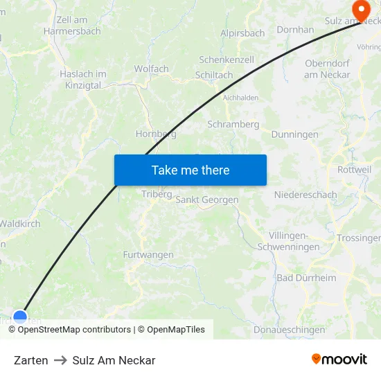 Zarten to Sulz Am Neckar map