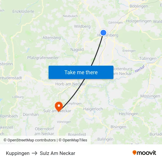 Kuppingen to Sulz Am Neckar map