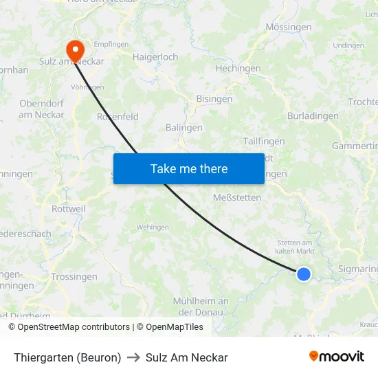 Thiergarten (Beuron) to Sulz Am Neckar map
