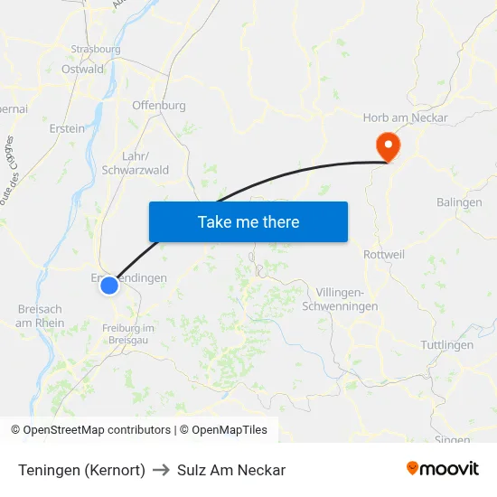 Teningen (Kernort) to Sulz Am Neckar map