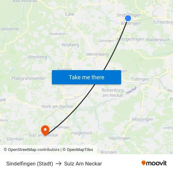 Sindelfingen (Stadt) to Sulz Am Neckar map