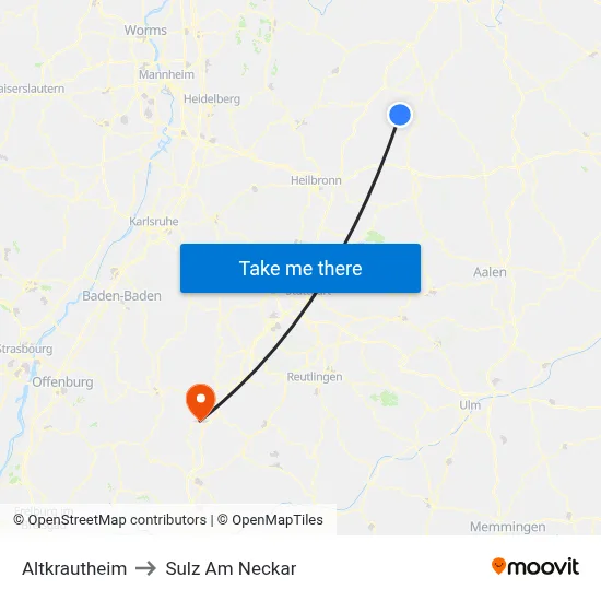 Altkrautheim to Sulz Am Neckar map