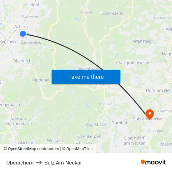 Oberachern to Sulz Am Neckar map