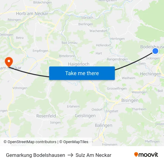 Gemarkung Bodelshausen to Sulz Am Neckar map