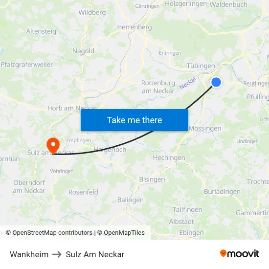 Wankheim to Sulz Am Neckar map