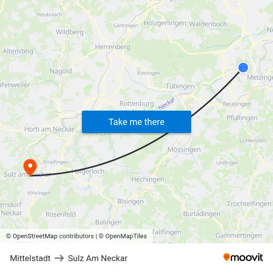 Mittelstadt to Sulz Am Neckar map