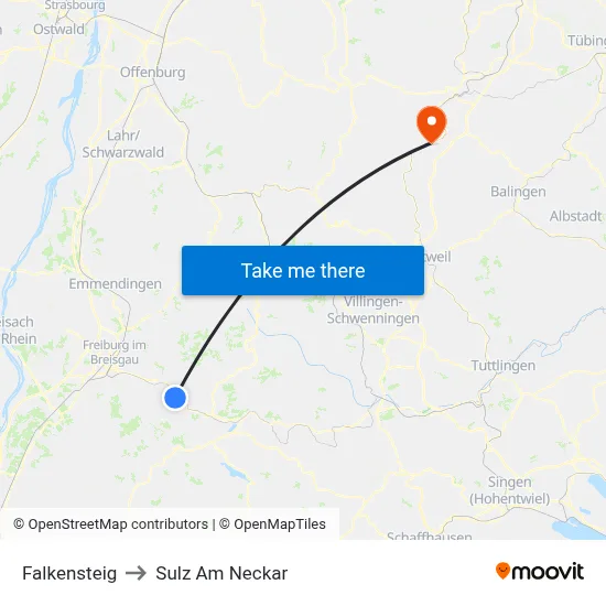 Falkensteig to Sulz Am Neckar map