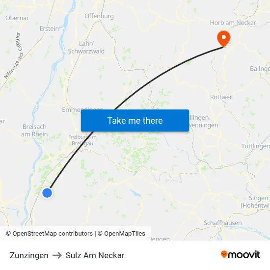 Zunzingen to Sulz Am Neckar map