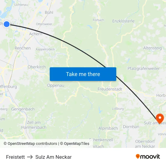 Freistett to Sulz Am Neckar map