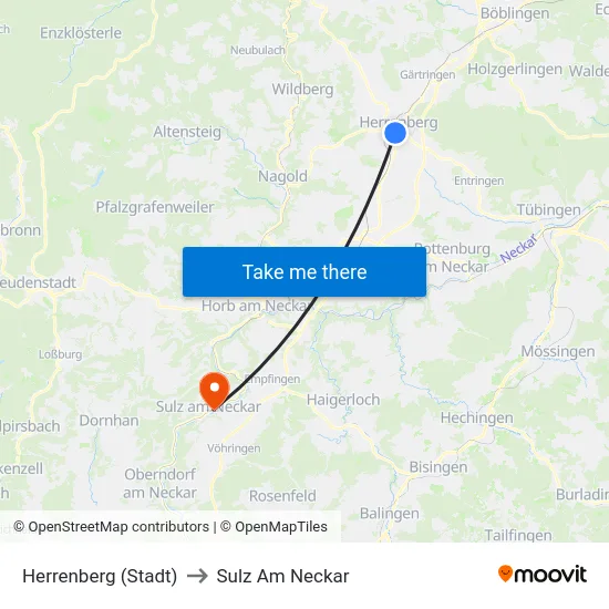 Herrenberg (Stadt) to Sulz Am Neckar map
