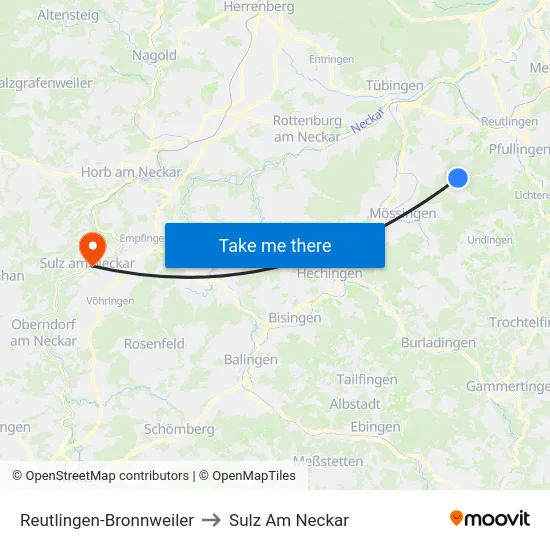 Reutlingen-Bronnweiler to Sulz Am Neckar map