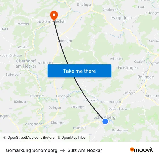Gemarkung Schömberg to Sulz Am Neckar map