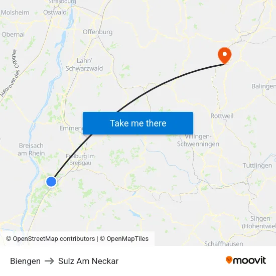 Biengen to Sulz Am Neckar map