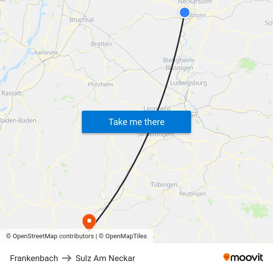 Frankenbach to Sulz Am Neckar map