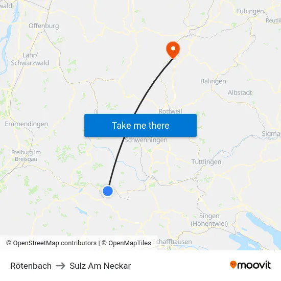 Rötenbach to Sulz Am Neckar map