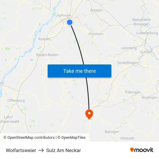 Wolfartsweier to Sulz Am Neckar map