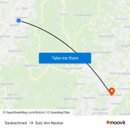 Sasbachried to Sulz Am Neckar map