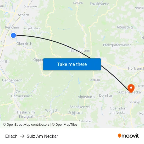 Erlach to Sulz Am Neckar map