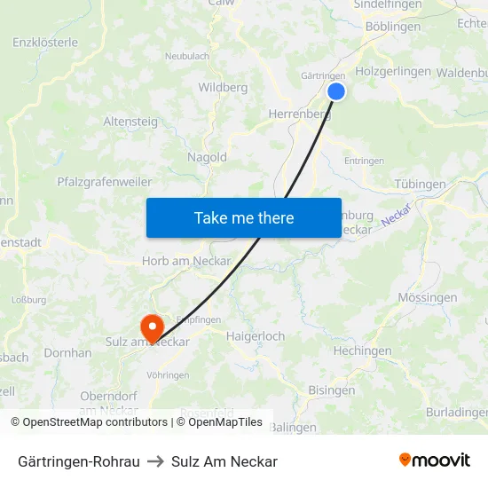 Gärtringen-Rohrau to Sulz Am Neckar map