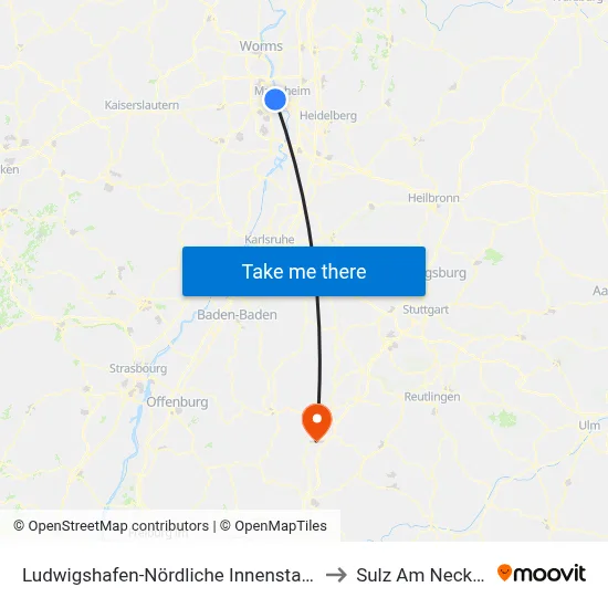 Ludwigshafen-Nördliche Innenstadt to Sulz Am Neckar map