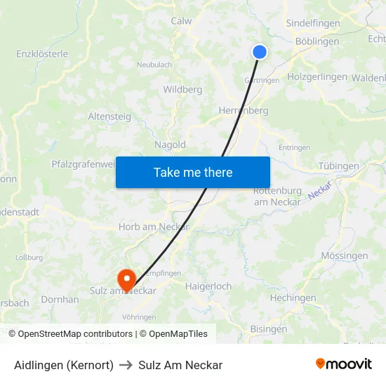 Aidlingen (Kernort) to Sulz Am Neckar map