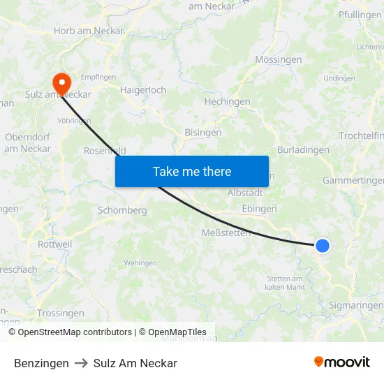 Benzingen to Sulz Am Neckar map