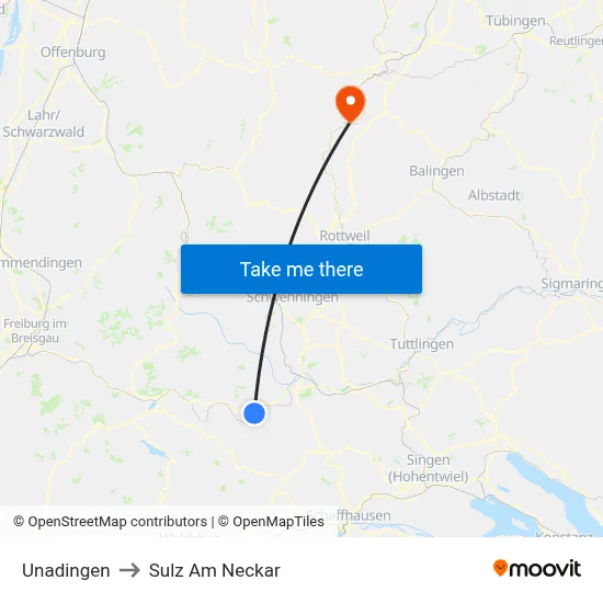 Unadingen to Sulz Am Neckar map