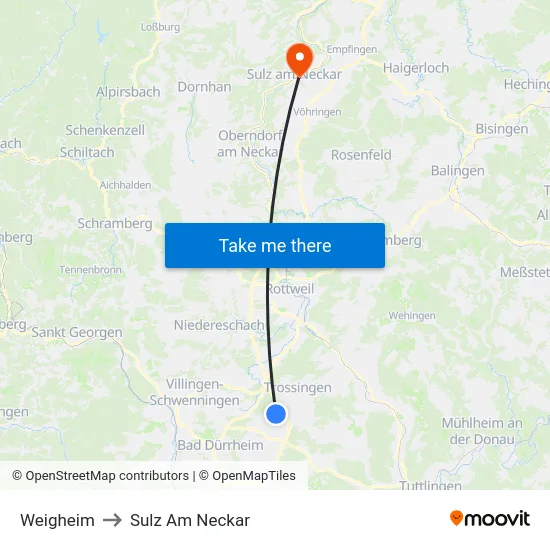 Weigheim to Sulz Am Neckar map