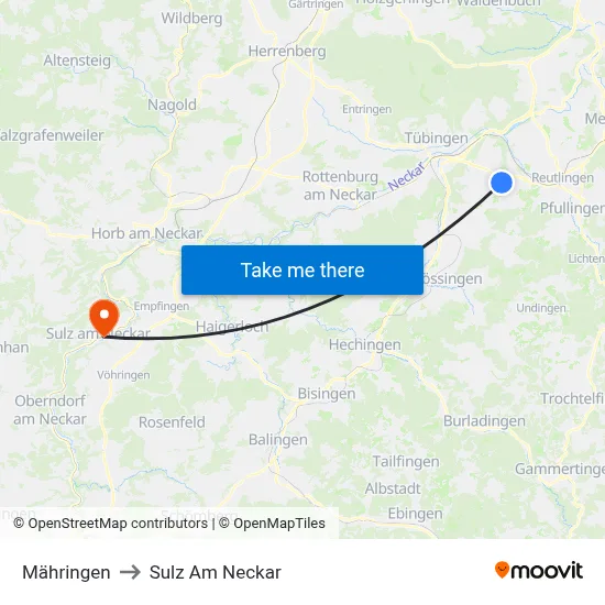 Mähringen to Sulz Am Neckar map