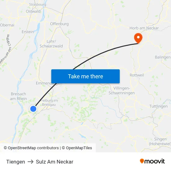 Tiengen to Sulz Am Neckar map