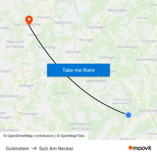 Gutenstein to Sulz Am Neckar map