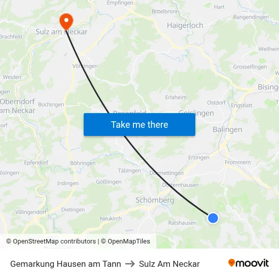 Gemarkung Hausen am Tann to Sulz Am Neckar map