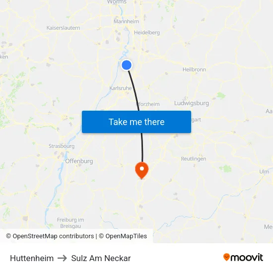 Huttenheim to Sulz Am Neckar map