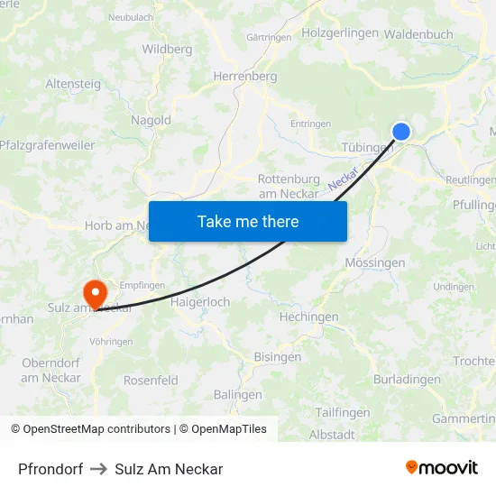 Pfrondorf to Sulz Am Neckar map