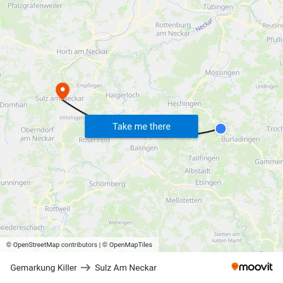 Gemarkung Killer to Sulz Am Neckar map