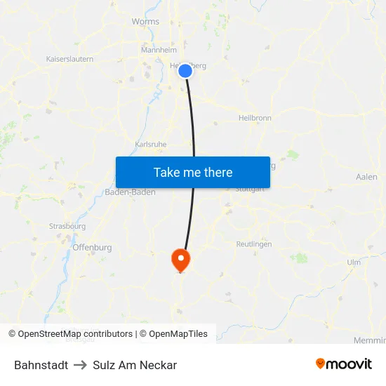 Bahnstadt to Sulz Am Neckar map