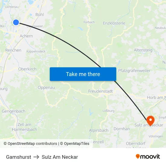 Gamshurst to Sulz Am Neckar map