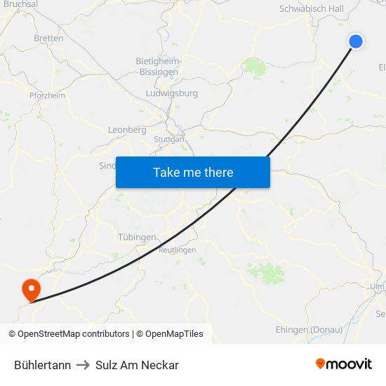 Bühlertann to Sulz Am Neckar map