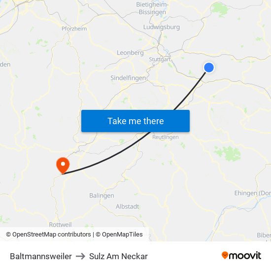 Baltmannsweiler to Sulz Am Neckar map