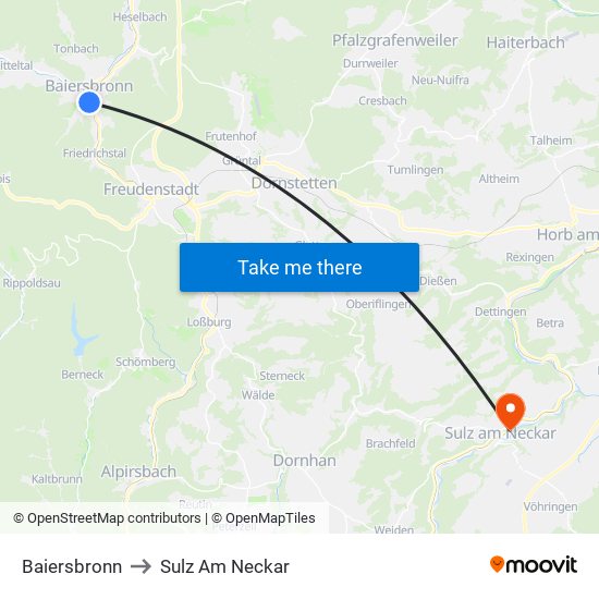 Baiersbronn to Sulz Am Neckar map