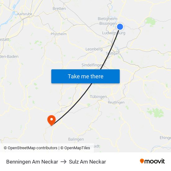 Benningen Am Neckar to Sulz Am Neckar map