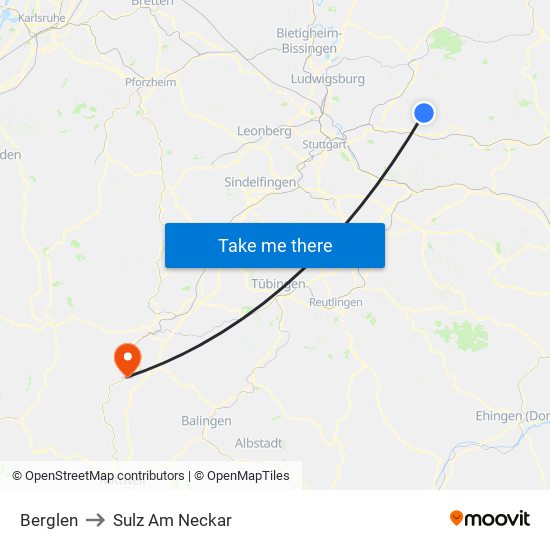 Berglen to Sulz Am Neckar map