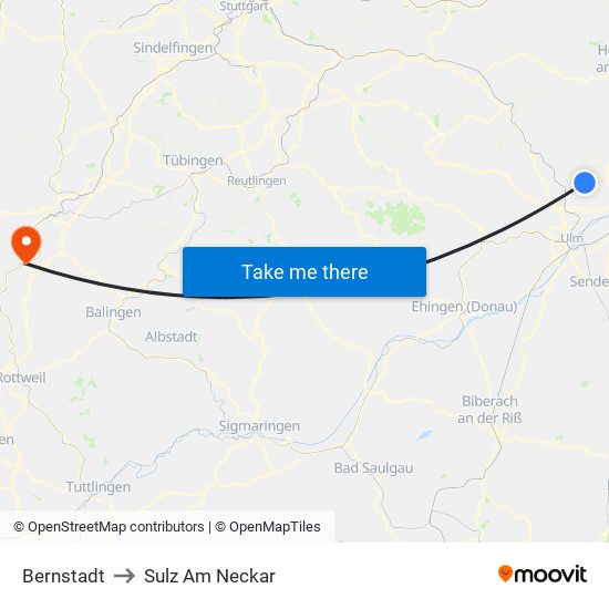 Bernstadt to Sulz Am Neckar map