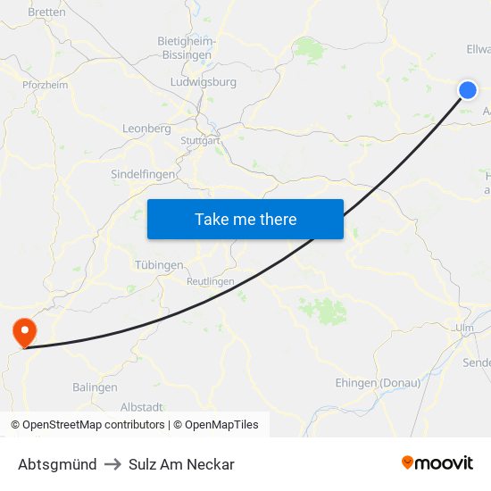 Abtsgmünd to Sulz Am Neckar map