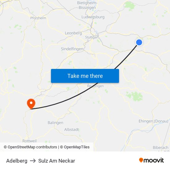 Adelberg to Sulz Am Neckar map