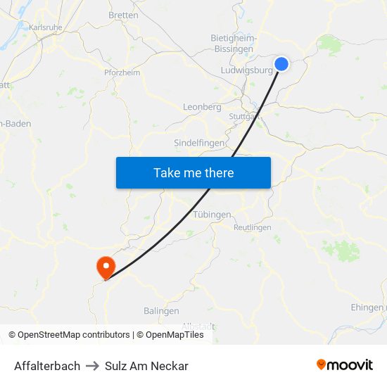 Affalterbach to Sulz Am Neckar map