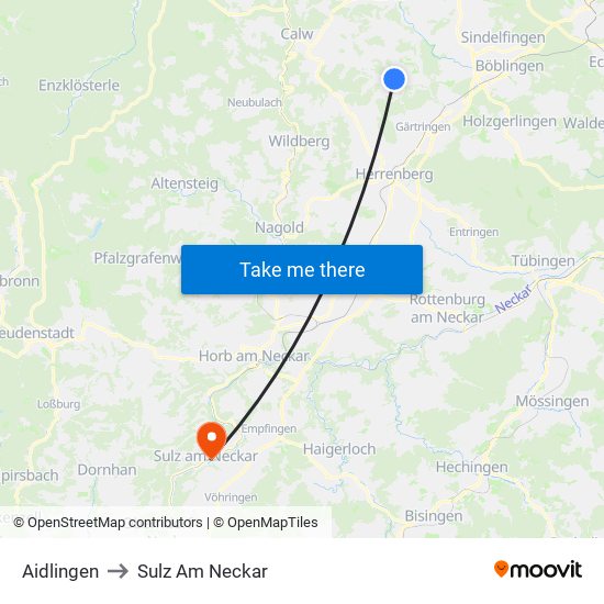 Aidlingen to Sulz Am Neckar map