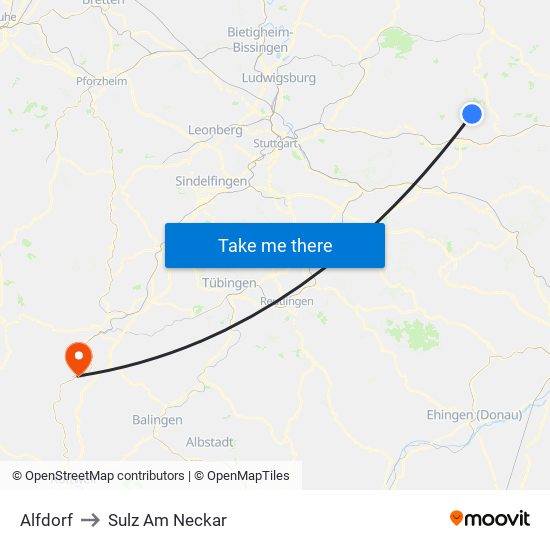 Alfdorf to Sulz Am Neckar map