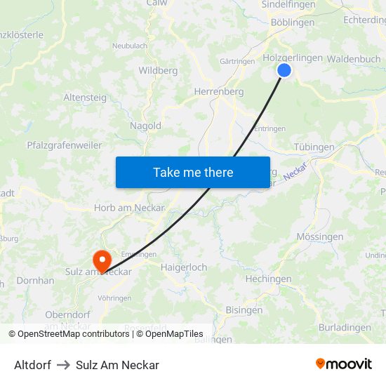 Altdorf to Sulz Am Neckar map